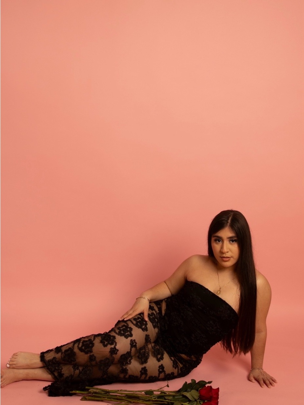 SHEIN Black Strapless Lace Evening Gown